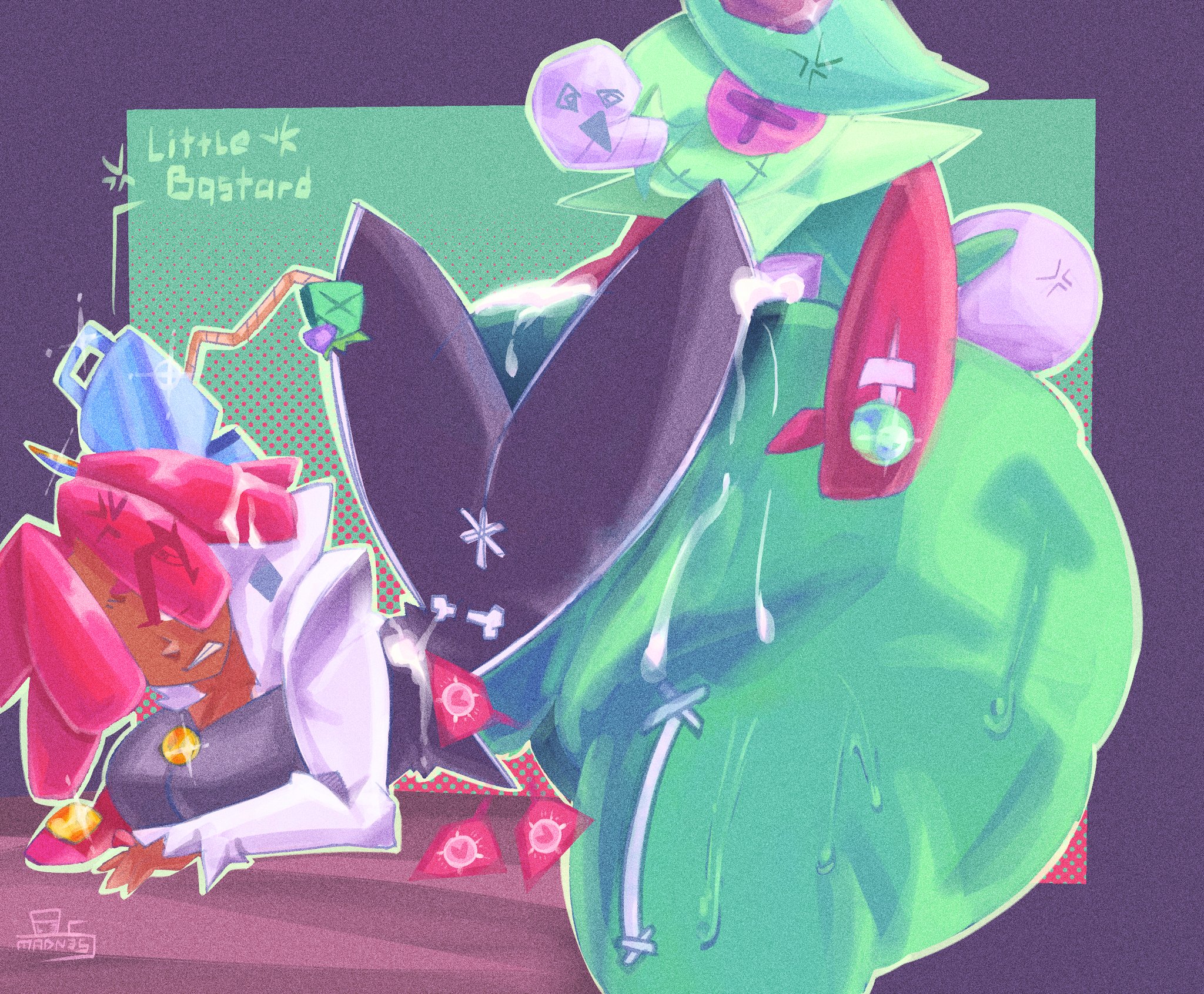 alesmadness1, angry expression, ass, balls, brawl stars, clothed, cum, cum inside, female, forced, gris-gris (brawl stars), huge ass, huge balls, huge cock, impregnation, juju (brawl stars), male, massive ass, massive butt, ovum with heart, penis, rape, sex through clothes, size difference, talking to partner