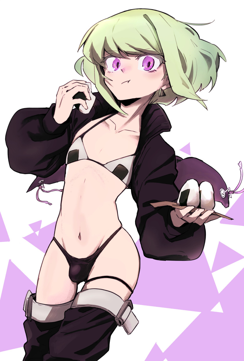 androgynous, aus vaka, bikini, bulge, crossdressing, femboy, lio fotia, male, promare, slim waist, twink