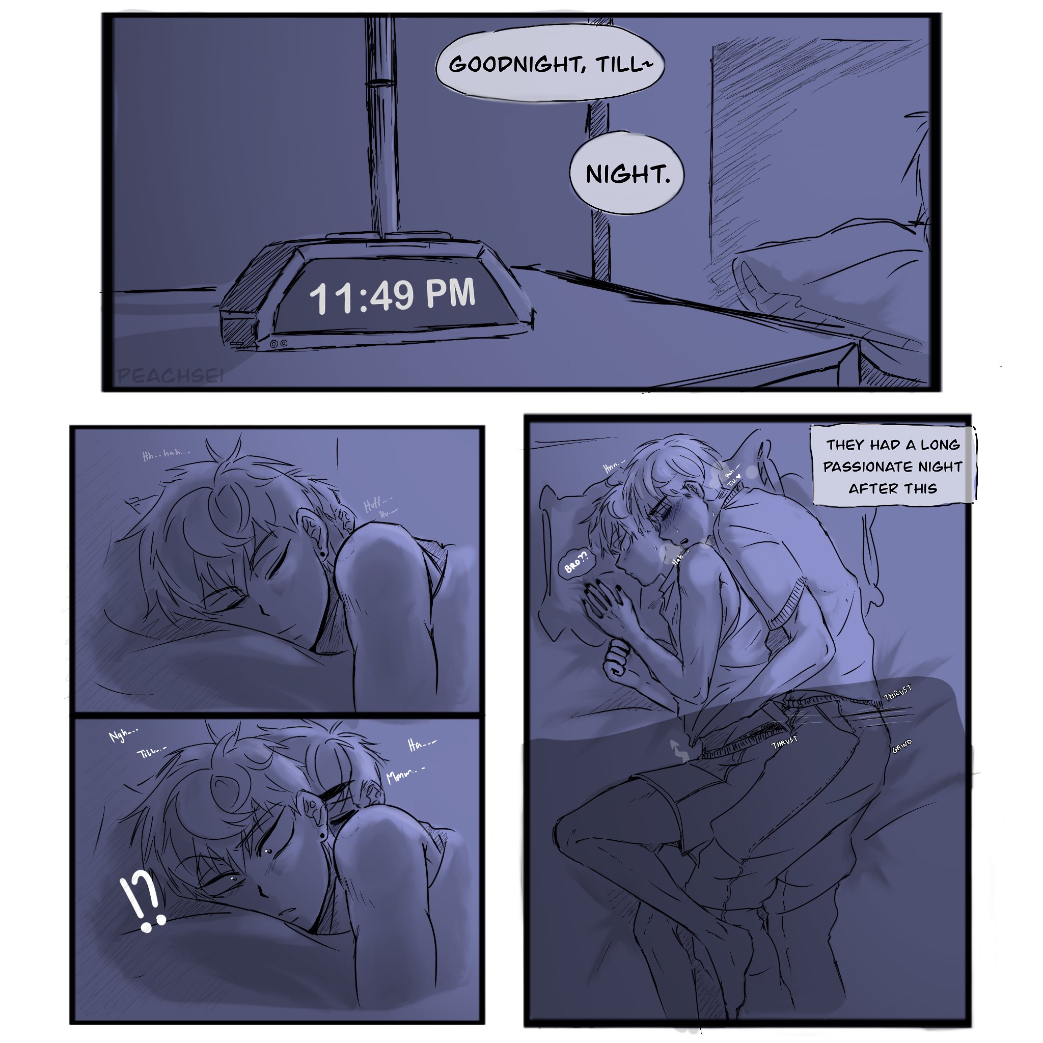 2boys, alien stage, bed, bed sheet, bedroom, color, colored, comic, dry humping, feet, friends, gay, gay domination, gay male, humping, ivan (alien stage), male, night, peachseii, sleep molestation, sleeping, till (alien stage), under covers