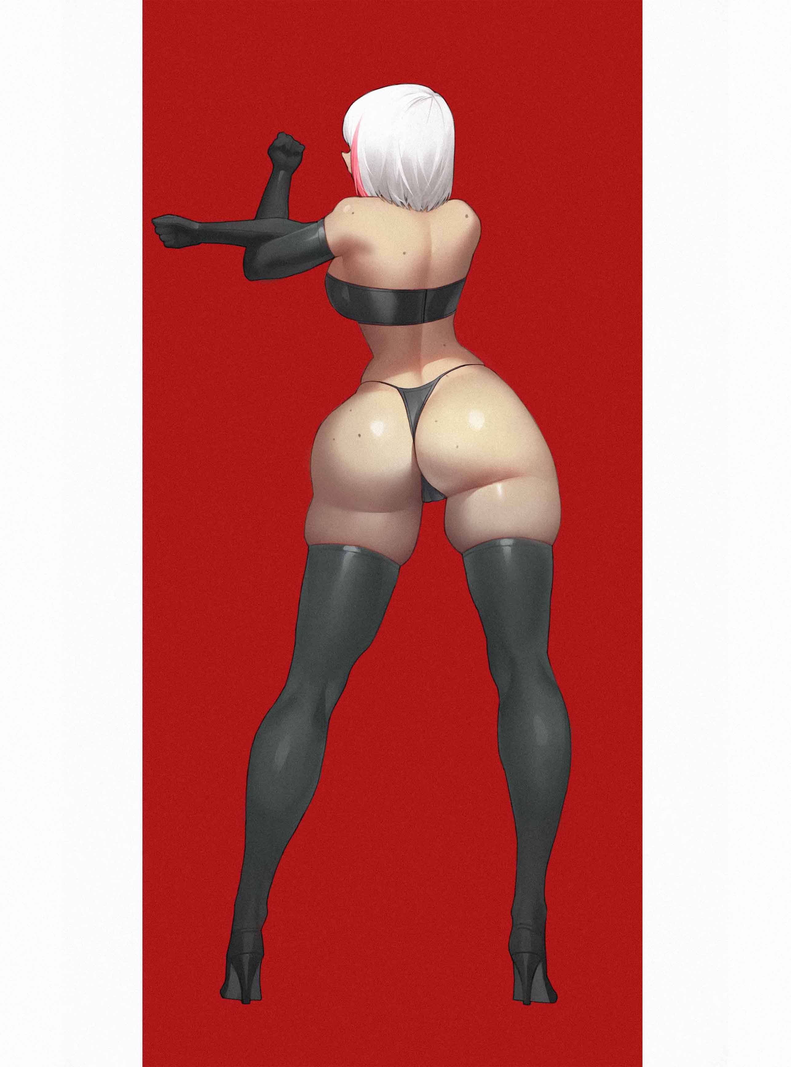 1girls, ass, female, huge ass, spiralnoww, stretching, white hair