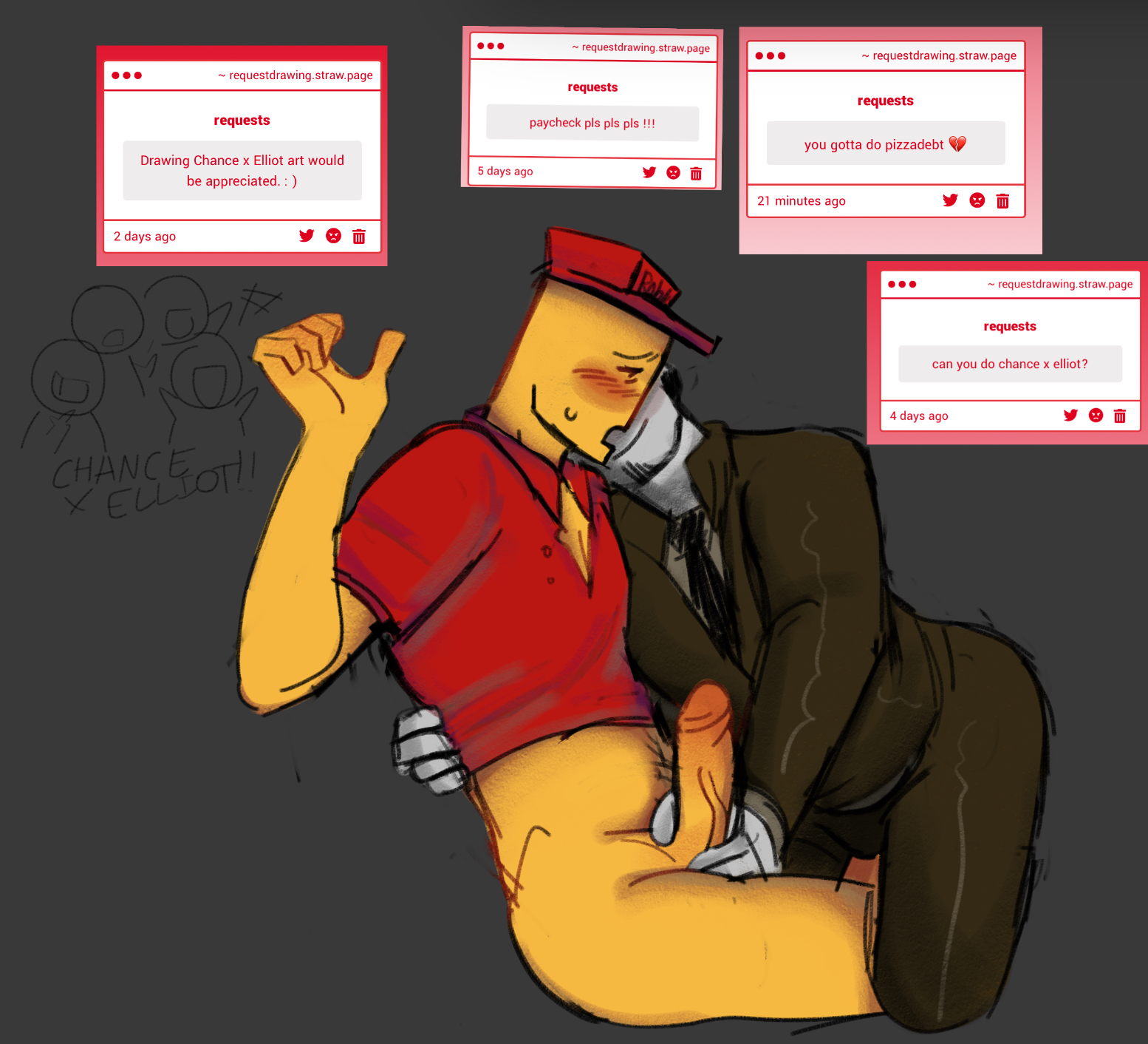 2boys, chance (forsaken), elliot (forsaken), forsaken (roblox), gay, gay handjob, handjob, jerking off another, lttm bbg, male, male only, no pants, request, roblox, roblox game, robloxian, self upload, strawpage request, tagme, two men