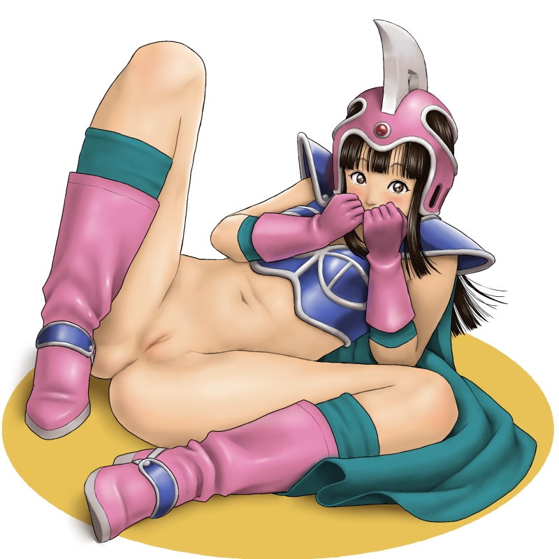 1girls armor bikini_armor bikini_top black_eyes black_hair blush bottomless cape chichi chichi's_armor chichi's_helmet dragon_ball dragon_ball_(classic) embarrassed female female_only helmet human irotsuya long_hair no_panties pussy solo uncensored