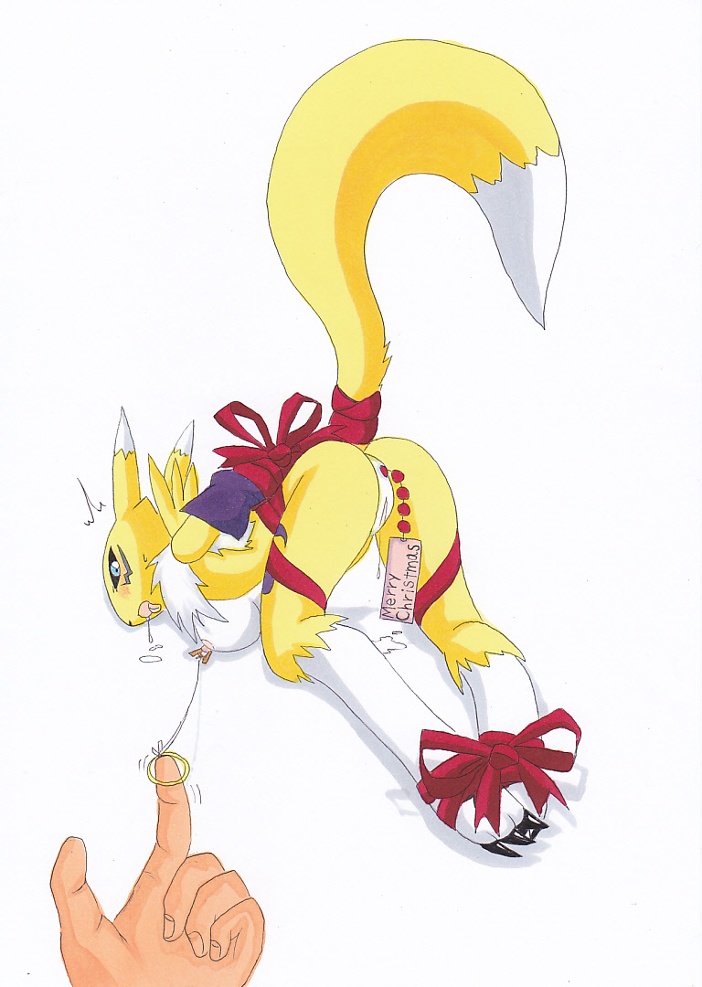 anal_beads anal_insertion anthro ass bondage bound breasts color digidredg digimon female fur furry furry_ass furry_breasts furry_tail nude renamon simple_background tail white_background