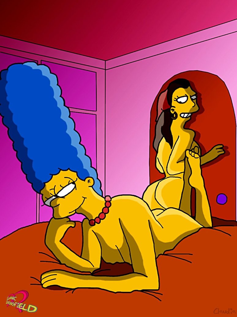 20th_century_studios accurate_art_style ass bed blue_hair breasts claudia-r color female female_only hair human indoors lying marge_simpson multiple_females multiple_girls nude on_front ruth_powers tagme the_simpsons yellow_body yellow_skin yuri