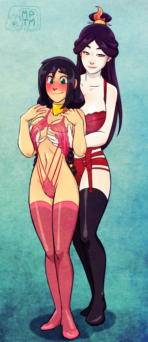 2girls, age difference, alternate breast size, ara ara, avatar the last airbender, big breasts, black hair, blush, bra, breast grab, breasts, closed mouth, earth kingdom, female, female only, fire nation, full body, green eyes, groping, groping from behind, groping under clothes, half-closed eyes, highres, huge breasts, human, imminent sex, jin (avatar), large breasts, lesbian, light skin, light-skinned female, lingerie, long hair, looking at another, looking pleasured, mature female, medium breasts, milf, multiple females, multiple girls, my pet tentacle monster, navel, nickelodeon, nipples, older female and younger female, pale skin, pale-skinned female, panties, see-through, size difference, smile, smooth skin, standing, stockings, tagme, teenage female, teenager, ursa (avatar), yellow eyes, yuri