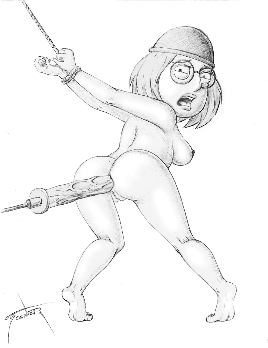 1girls 2d bondage family_guy female female_only human human_female human_only meg_griffin monochrome nipples pussy strappado tagme tooner