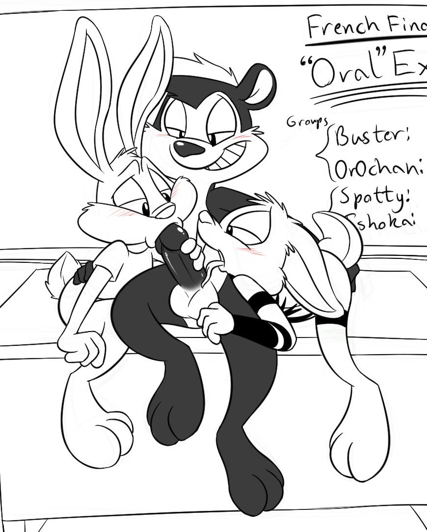 anthro buster_bunny fellatio fur furry gay interspecies male male_only mammal multiple_males oral rabbit tiny_toon_adventures