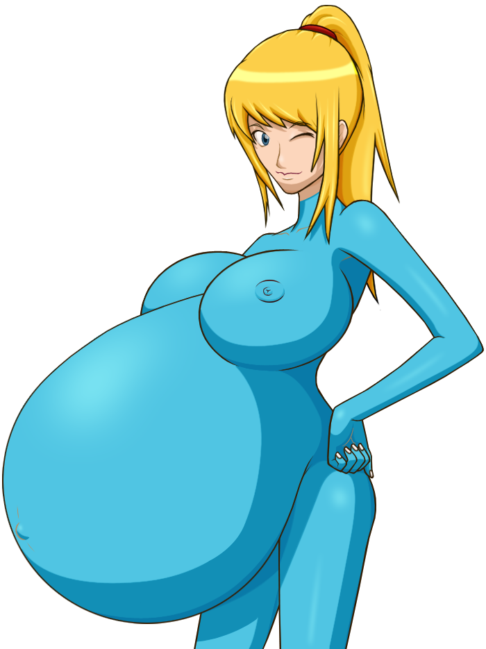 1girls blonde_hair breasts clothing elek-tronikz erect_nipples female female_only human large_breasts metroid nintendo ponytail pregnant ready_to_pop samus_aran skin_tight solo tied_hair zero_suit