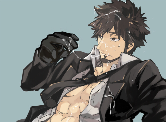 1boy 2d cum darker_than_black gay genma_shizume gloves male male_only meteor_twins necktie open_clothes open_shirt shirt solo