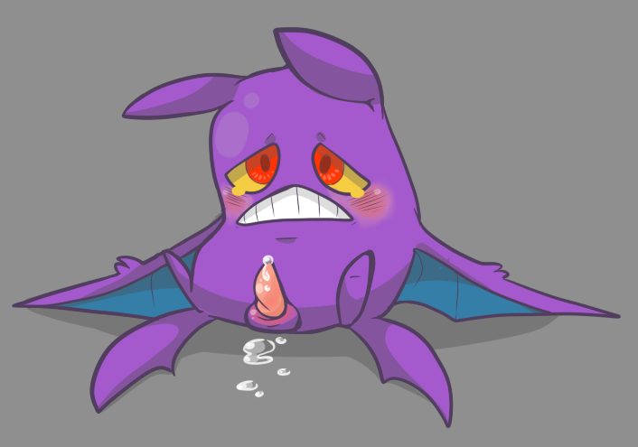 blush color crobat front_view male male_only open_eyes penis pokemon precum red_eyes solo testicles