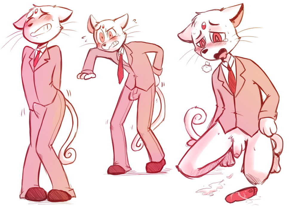 1boy anthro blush bottomless breath bulge clothed clothing cum feline fur furry furry_only half-dressed kneeling male male_only necktie nintendo open_mouth panting paws penis persian pokemon sex_toy sir-prince suit sweat tear testicles vibrator video_games whiskers