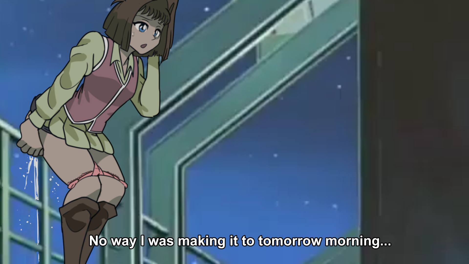 1girls, anzu mazaki, biku, female, female only, mazaki anzu, panties, panties down, peeing, railing, skirt, standing, tea gardner, yu-gi-oh!