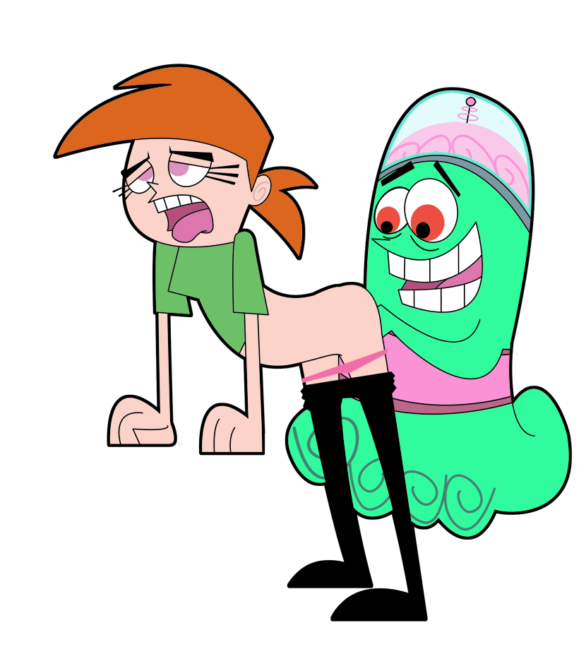 1boy 1girls alien brain clothed_sex green_shirt hetero mark_chang nickelodeon pants_pull panty_pull sex_from_behind simple_background straight_hair t-shirt tagme the_fairly_oddparents vicky vicky_(fairly_odd_parents) white_background