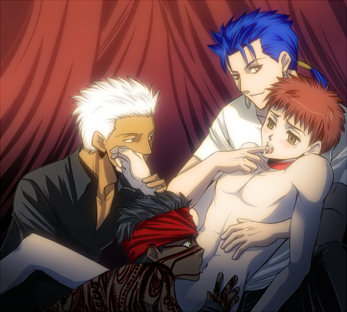 archer_(fate) avenger cu_chulainn_(fate) emiya_shirou fate/stay_night fate_(series) gay human human_only male selfcest tagme yaoi