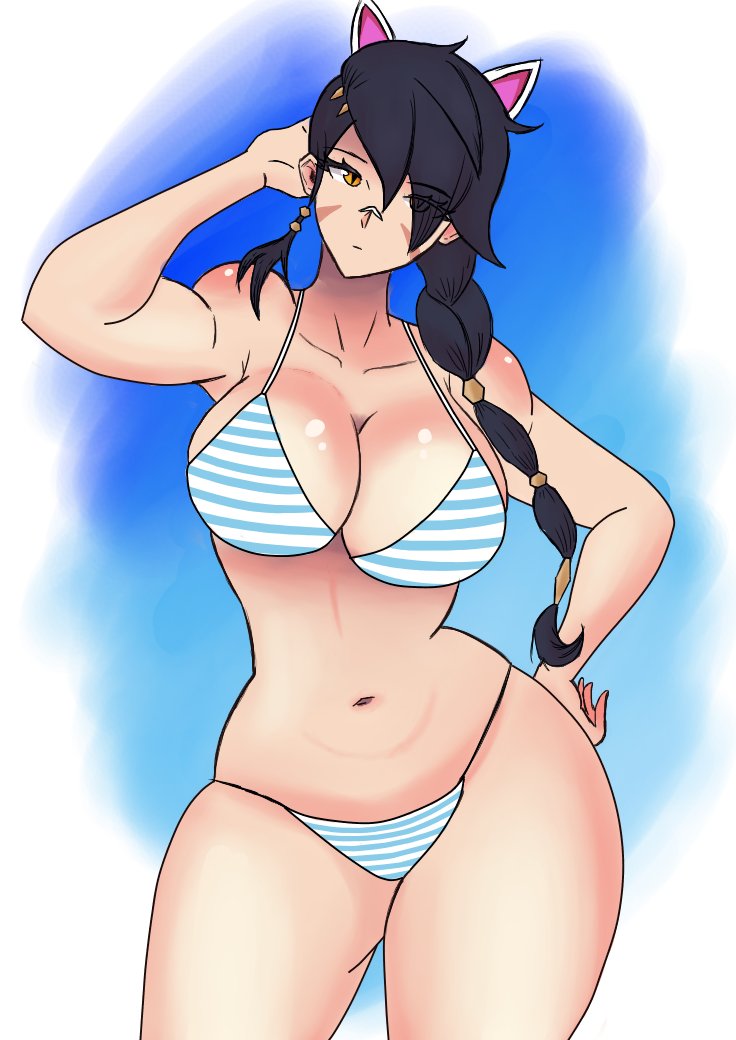 1girls 2d 2d_(artwork) big_breasts bikini breasts cat_ears drawn erisa_(fortnite) fortnite fortnite:_battle_royale hips keyt_999 simple_background swimsuit tagme wide_hips