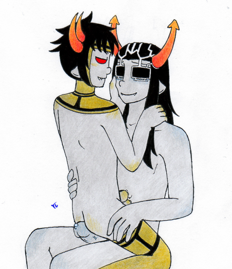 2boys ancestors ass black_hair blush diphallia diphallism expatriate_darkleer gay grey_skin homestuck horns long_hair ms_paint_adventures multi_penis naked pandemoniumincarnate penis pointy_ears red_eyes sharp_teeth short_hair smile stockings sunglasses the_psiioniic troll white_background