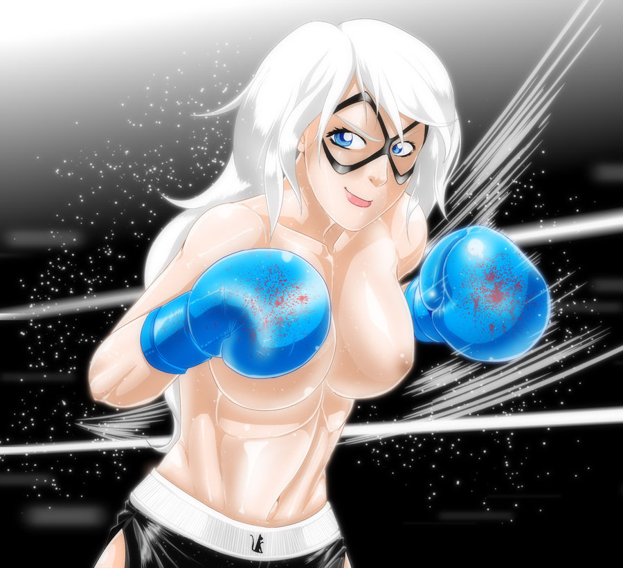 1girls arena black_cat_(marvel) blood blue_boxing_gloves blue_eyes blue_gloves boxing boxing_gloves boxing_ring boxing_skirt breasts felicia_hardy female female_only gloves human light-skinned_female light_blue_boxing_gloves light_blue_gloves light_skin lips lipstick long_hair looking_at_viewer marvel mask motion_lines nipples pale-skinned_female pale_skin pov pugilismx shiny_skin solo spider-man_(series) topless topless_boxing white_hair wide_hips