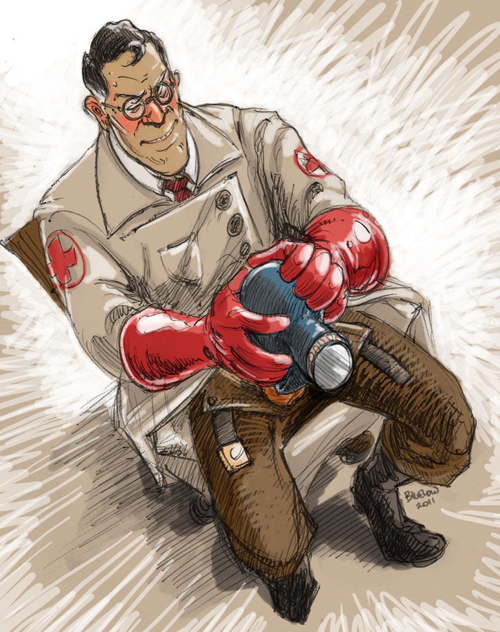 blowjob blushing kgbigelow male male_focus male_only medic_(team_fortress_2) spy_(team_fortress_2) tagme team_fortress_2