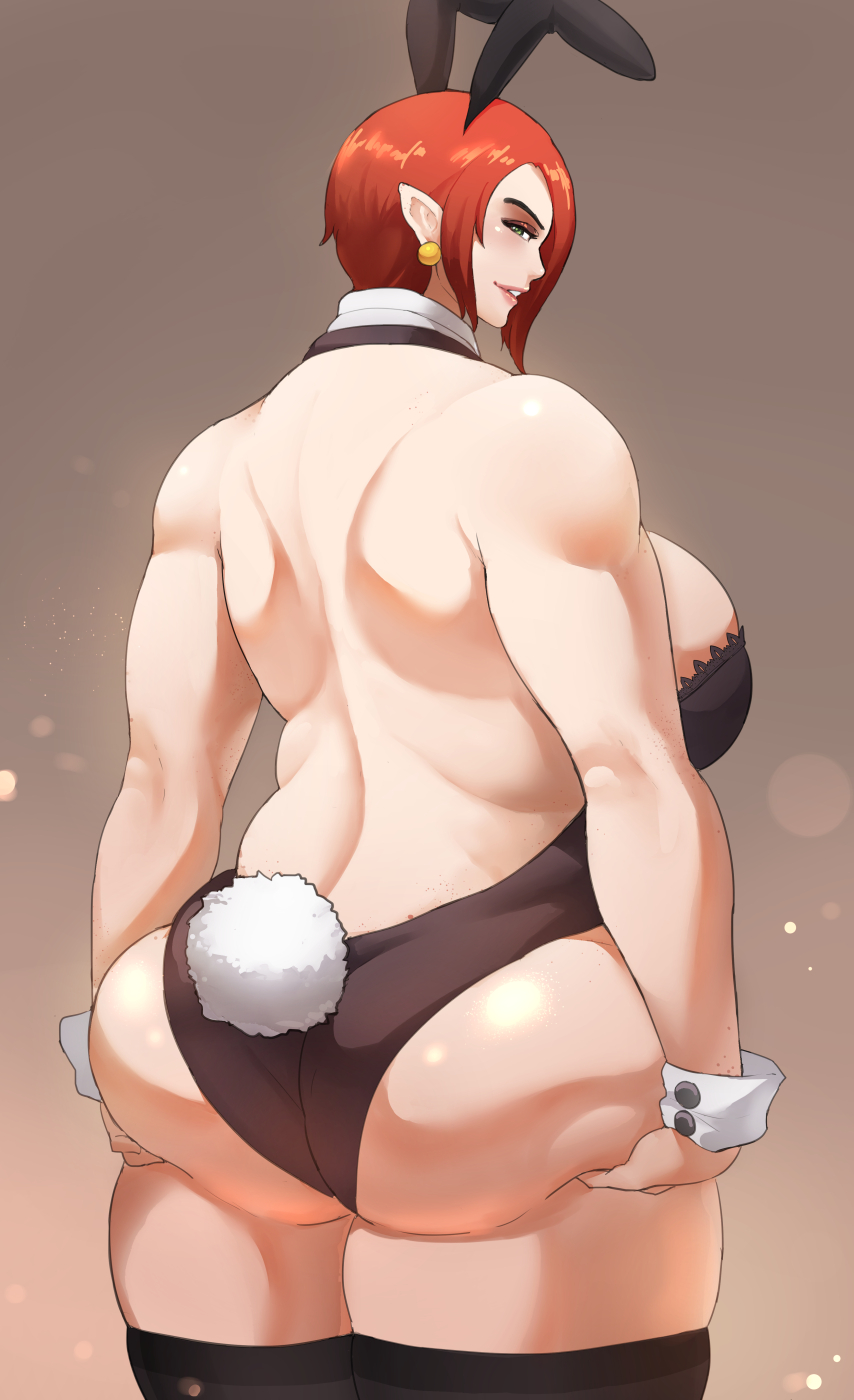 areolae, ass, blood elf, breasts, bunny ears, bunny girl, bunnysuit, chubby, cleavage, donaught, elf, female, female only, huge breasts, hyper, red hair, redhead, solo, thick thighs, thighhighs, voluptuous, world of warcraft