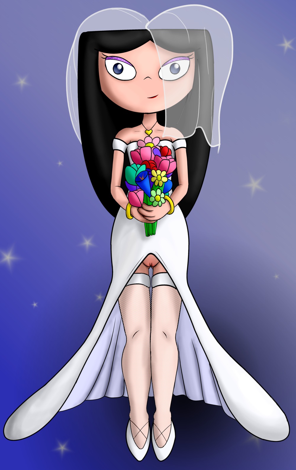 bride disney dress exposed_pussy female female_only honeysmother human isabella_garcia-shapiro no_panties phineas_and_ferb pussy solo wedding_dress