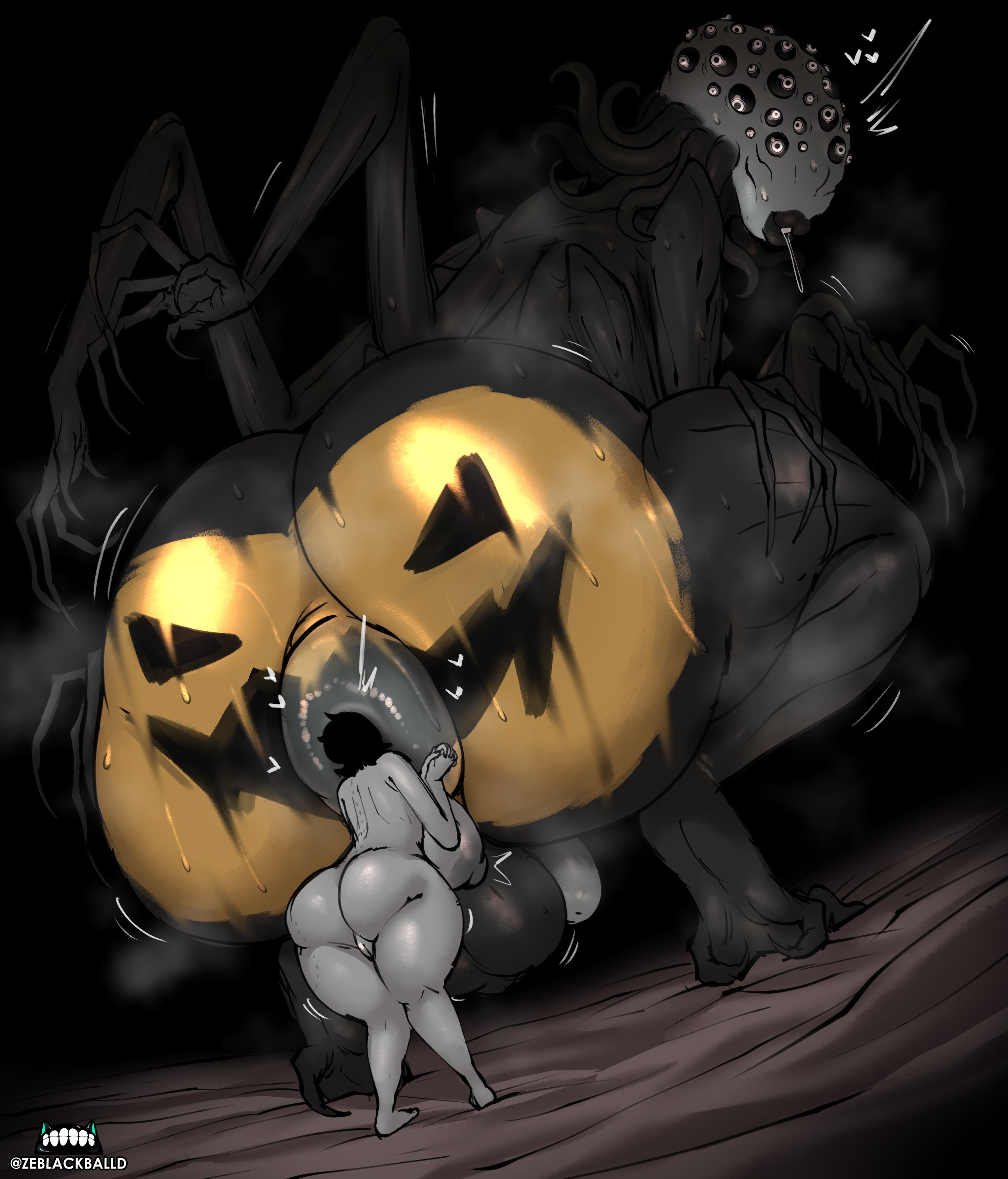 1boy, 1girls, anilingus, anon, anonymous female, anus, ass, balls, bodypaint, breasts, drooling, eating ass, eldritch abomination, eldritch horror, extreme size difference, femboy, femboy on female, giant, huge ass, huge breasts, larger male, monster, monster boy, multi arm, multi eye, multi limb, nightmare waifu, original, original character, penis, plump lips, pumpkin butt, rimjob, rimming, size difference, smaller female, squatting, straight, tagme, the baptist (zeblackballd), trypophobia, ze blackball.d, zeblackballd (artist)