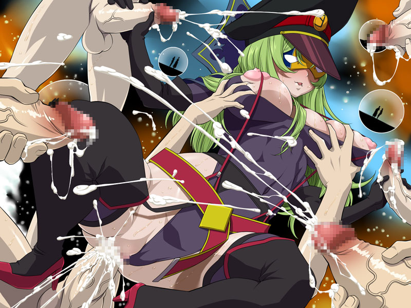 black_legwear breast_grab breasts bukkake censored creampie cum cum_inside ejaculation elbow_gloves female gloves green_hair handjob hat high_heels lolita_channel long_hair male mask masturbation nipples no_panties penis sex shoes star_driver straight thighhighs vaginal_penetration watanabe_kanako