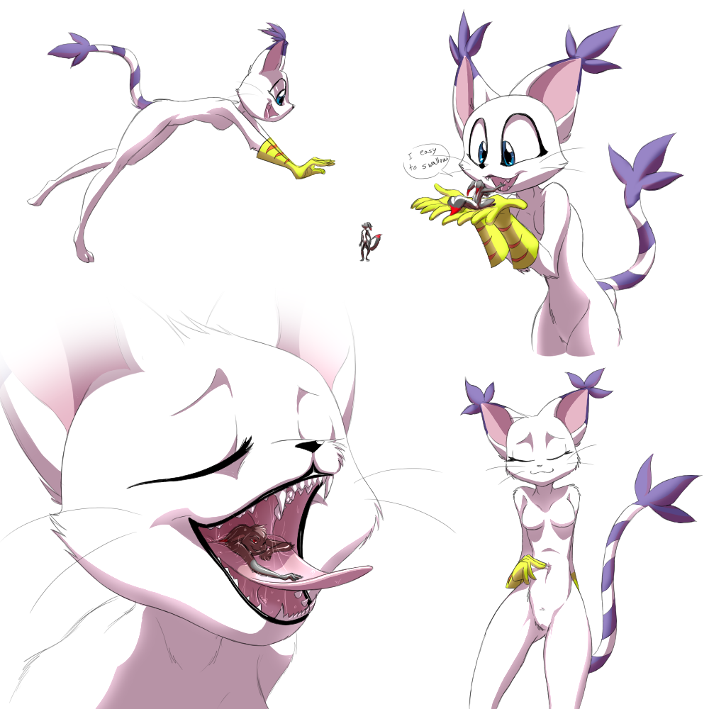 anthro bandai_namco breasts cat digimon eyeofcalamity feline female forceswerwolf gatomon happy oral_vore vore