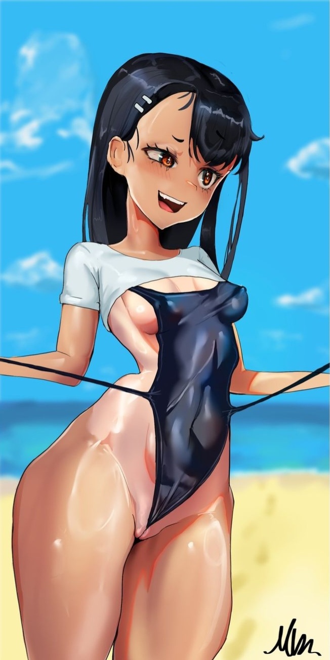 1girls bathingsuit big_thighs dark_hair female female_only hayase_nagatoro human long_hair marvin_weeb nagatoro please_don't_bully_me,_nagatoro pussy pussy_peek sexy_pose small_breasts small_waist smaller_female smile smiling solo swimsuit tan_body teasing thin thin_female thin_waist undressing