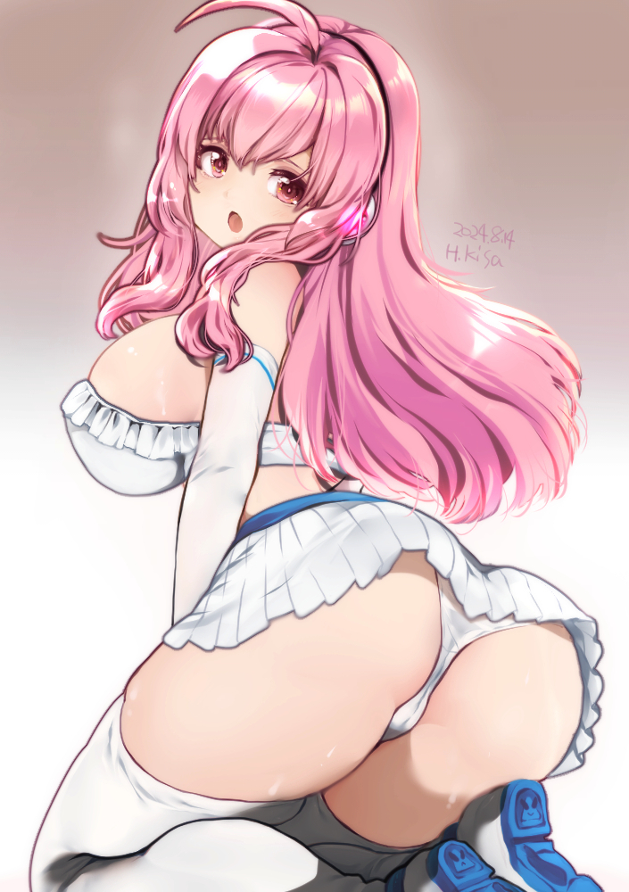 2024 ass ass_focus cameltoe dated from_behind huge_breasts huge_thighs kneeling looking_back rasis signature sound_voltex steam thick_thighs wide_hips worried