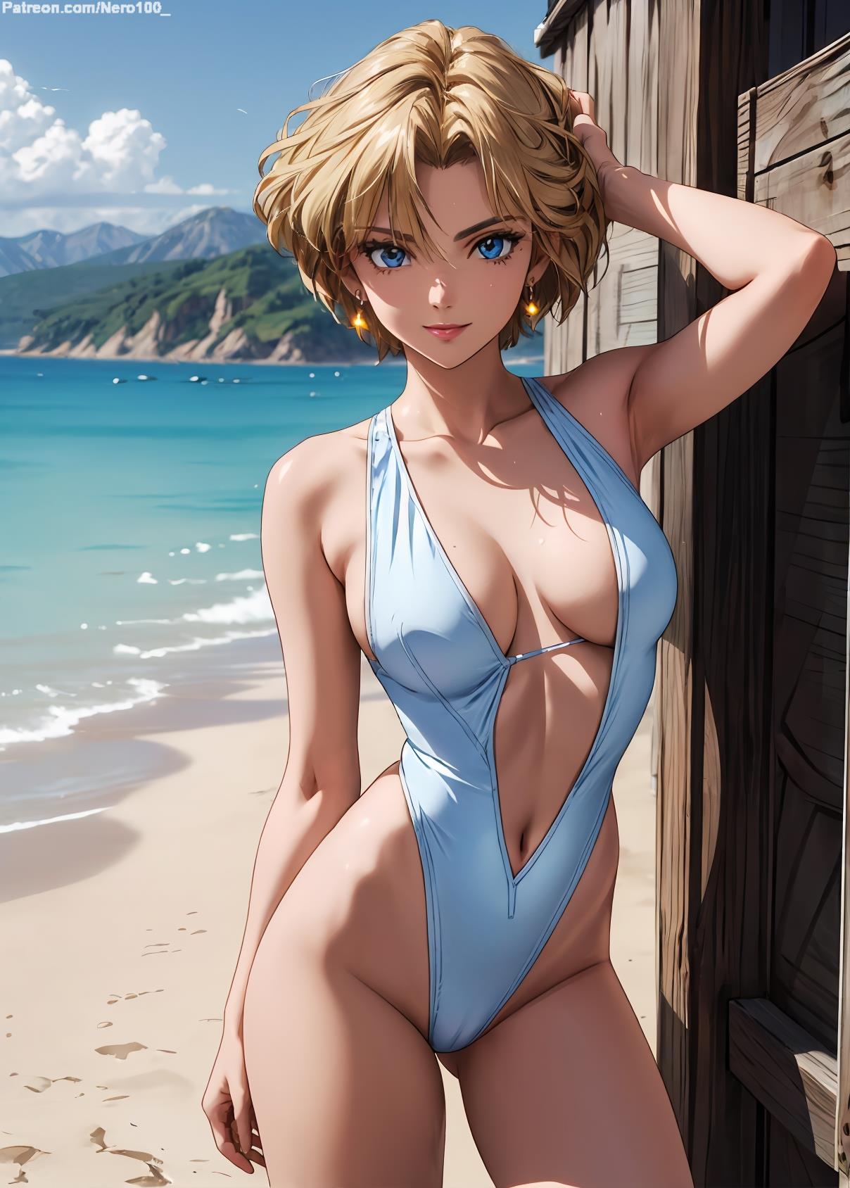 1girls 2d ai_generated athletic athletic_female belly big_breasts bishoujo_senshi_sailor_moon blonde_female blonde_hair blue_eyes breasts chest choker eyelashes eyeshadow female female_only fit fit_female focus haruka_tenou high_quality legs looking_at_viewer makeup mascara midriff naked nero100 one-piece_swimsuit sailor_uranus seductive seductive_look short_hair slingshot_swimsuit small_breasts stable_diffusion swimsuit swimwear tagme thighs