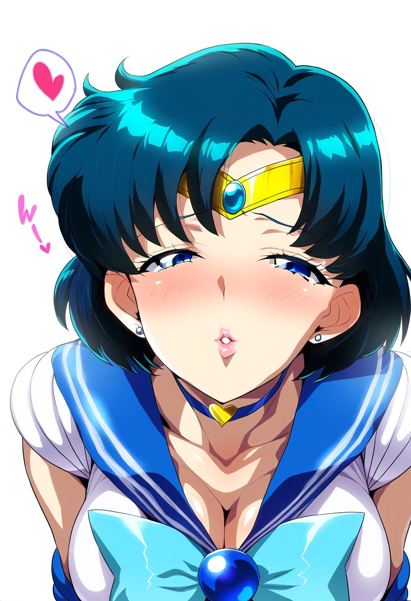 ai_generated ami_mizuno big_breasts bishoujo_senshi_sailor_moon cleavage clothing deko glossy_lips large_breasts looking_at_viewer pink_lips puckered_lips ready_to_kiss sailor_mercury white_background