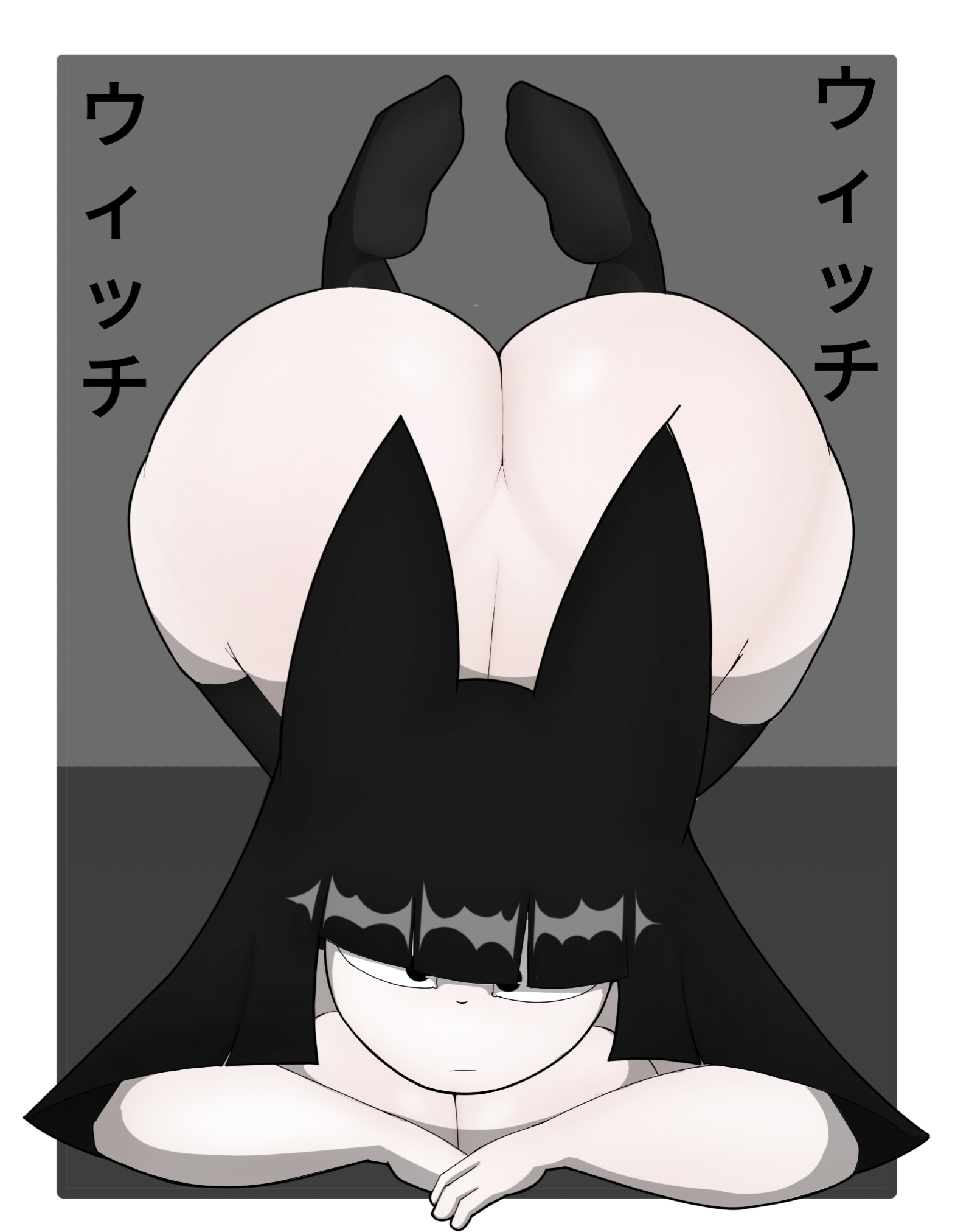 ass, ass focus, bending forward, butt focus, catwitch (xarop77), feet, feet focus, goldenisbunny, huge ass, kanji, naked, original character, tagme, witch, xarop77