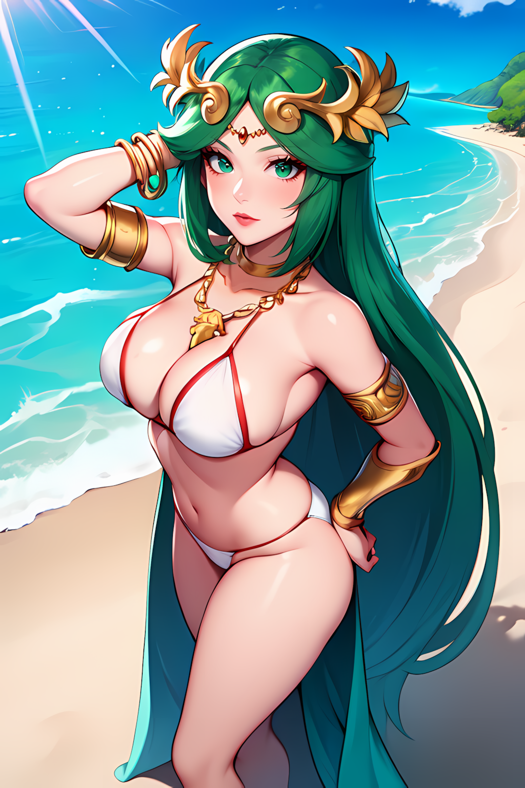 ai_generated female female_only green_eyes green_hair kid_icarus nai_diffusion nintendo palutena solo stable_diffusion tagme