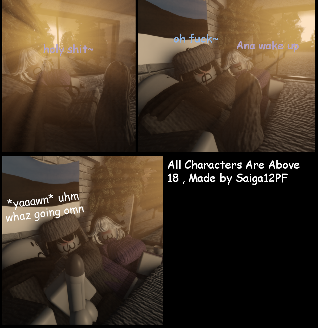 1boy 2girls 2girls1boy 3d :3 anon bed big_balls big_breasts big_thighs comic comic_page cowgirl_position cuddle english_text estonia excessive_cum penis purple_sweater roblox robloxian saiga12pf self_upload sleepover tagme text turtleneck_sweater ushanka wolf_cut wolfcut