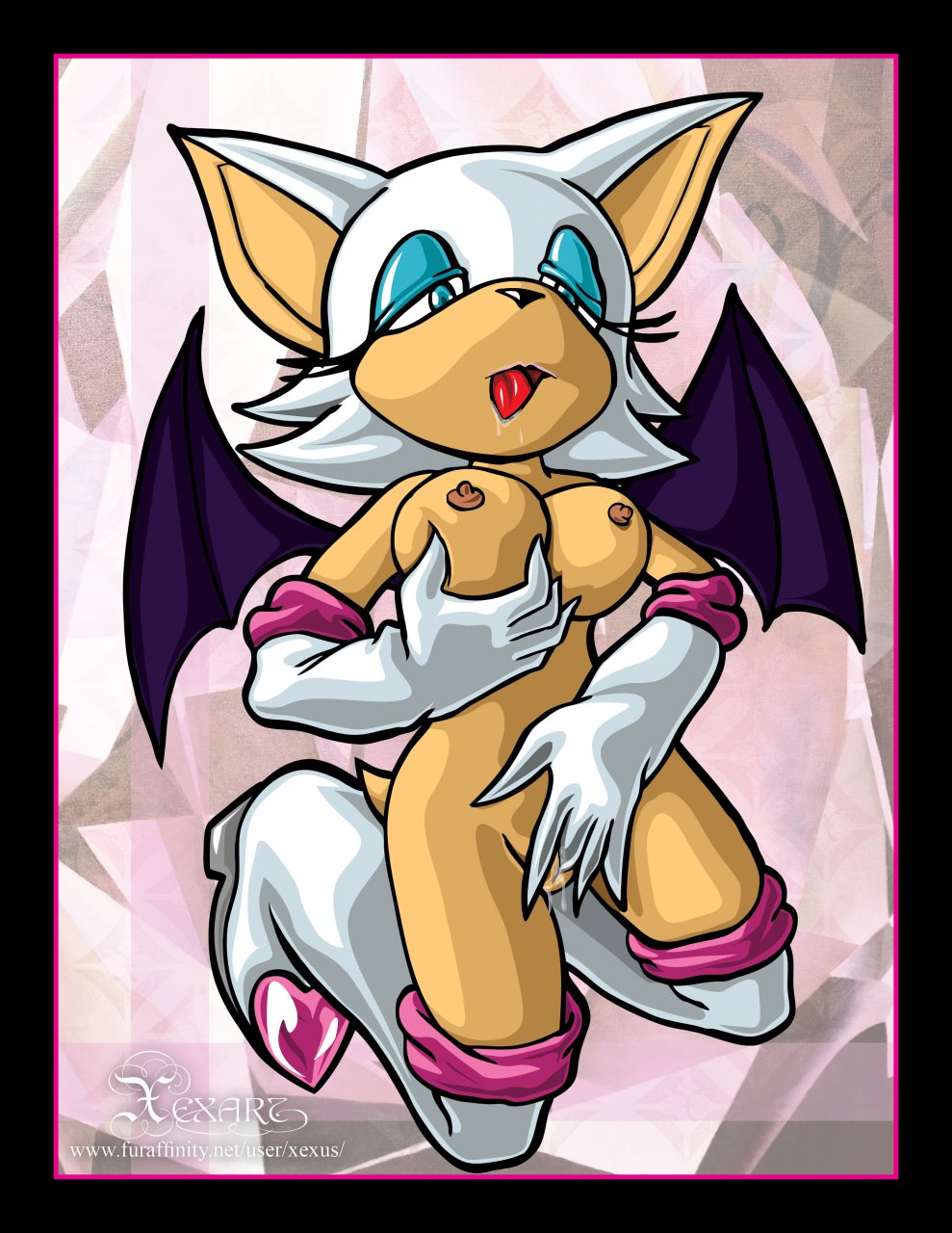 animal_ears anthro armwear bat breasts exposed_torso female female_only fur furry large_breasts legwear mammal masturbation pussy pussy_juice rouge_the_bat sega solo sonic_(series) sonic_the_hedgehog_(series) straight_hair uncensored wings xexus