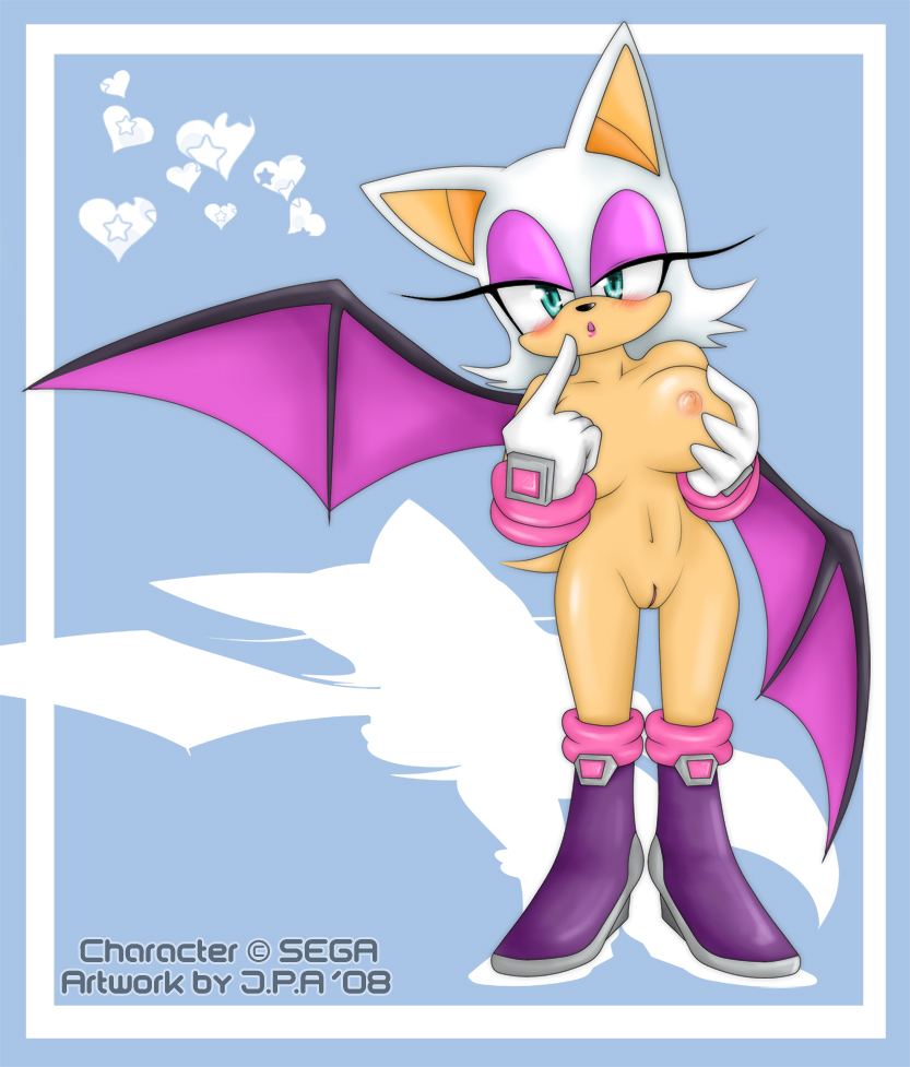 2008 anthro artist_request bat bat_wings boots breasts exposed_torso female female_only footwear fur furry furry_ears gloves hair handwear j.p.a large_breasts mammal nipples non-human_areolae nude pussy rouge_the_bat rouge_the_bat_(heroes) sega solo sonic_(series) sonic_heroes sonic_the_hedgehog_(series) standing straight_hair uncensored white_fur white_hair wings