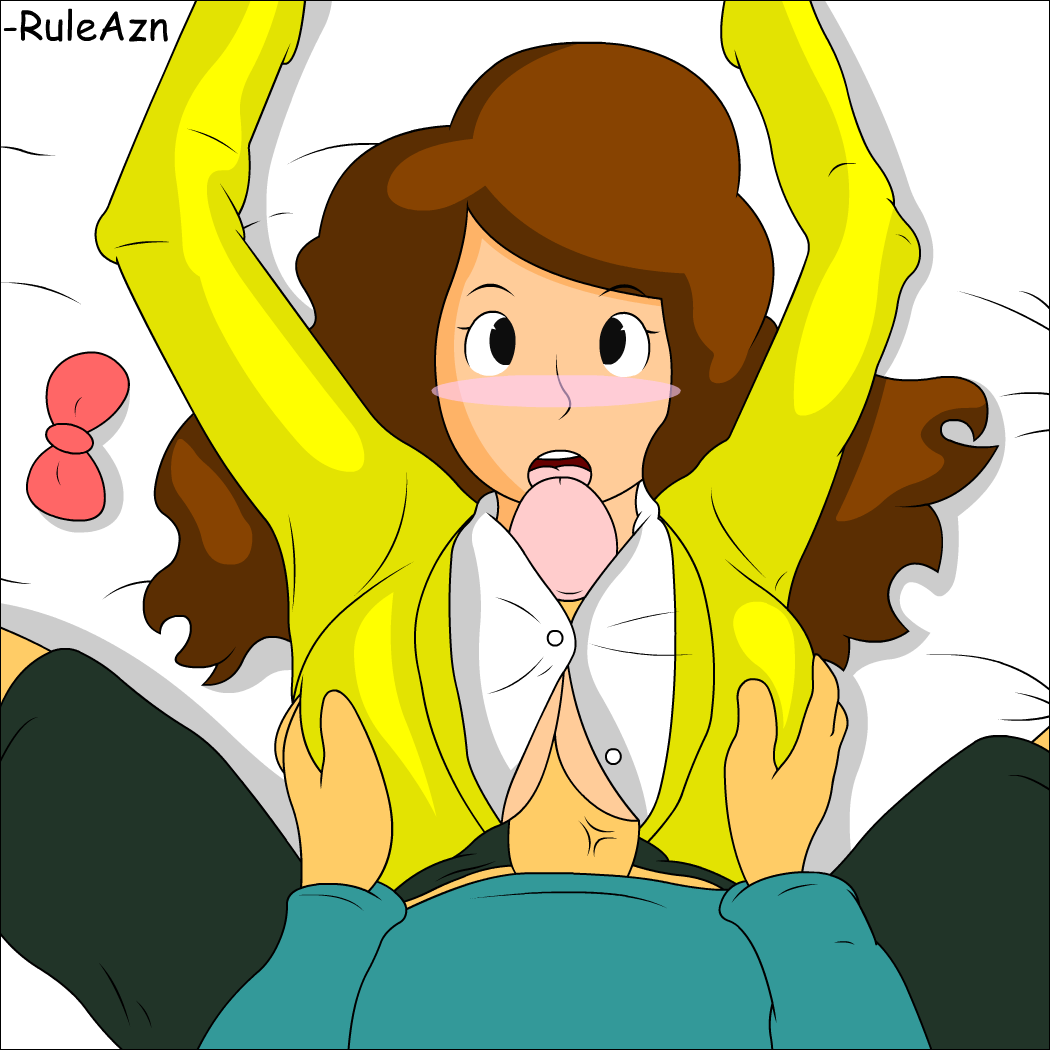 blush brown_hair emmy_altava female level-5 luke_triton male paizuri paizuri_under_clothes professor_layton ruleazn straight tagme unseen_male_face