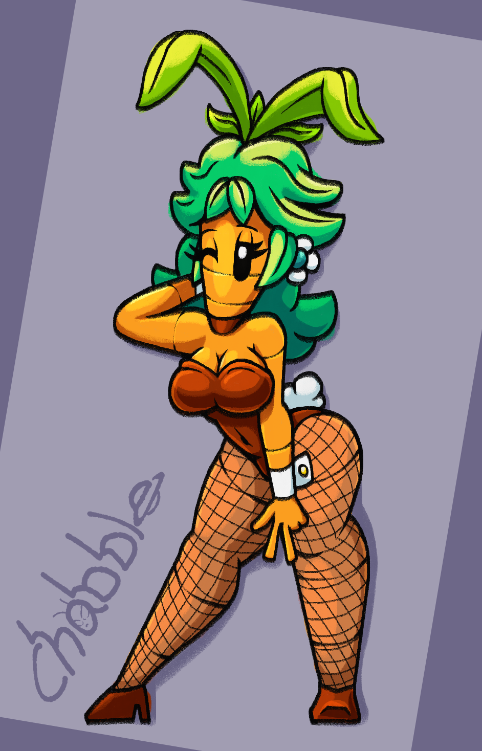 anthro bunnysuit carrot chabble humanoid mario_(series) nintendo plant plant_girl plant_humanoid playboy_bunny post_transformation princess_daisy vegetable