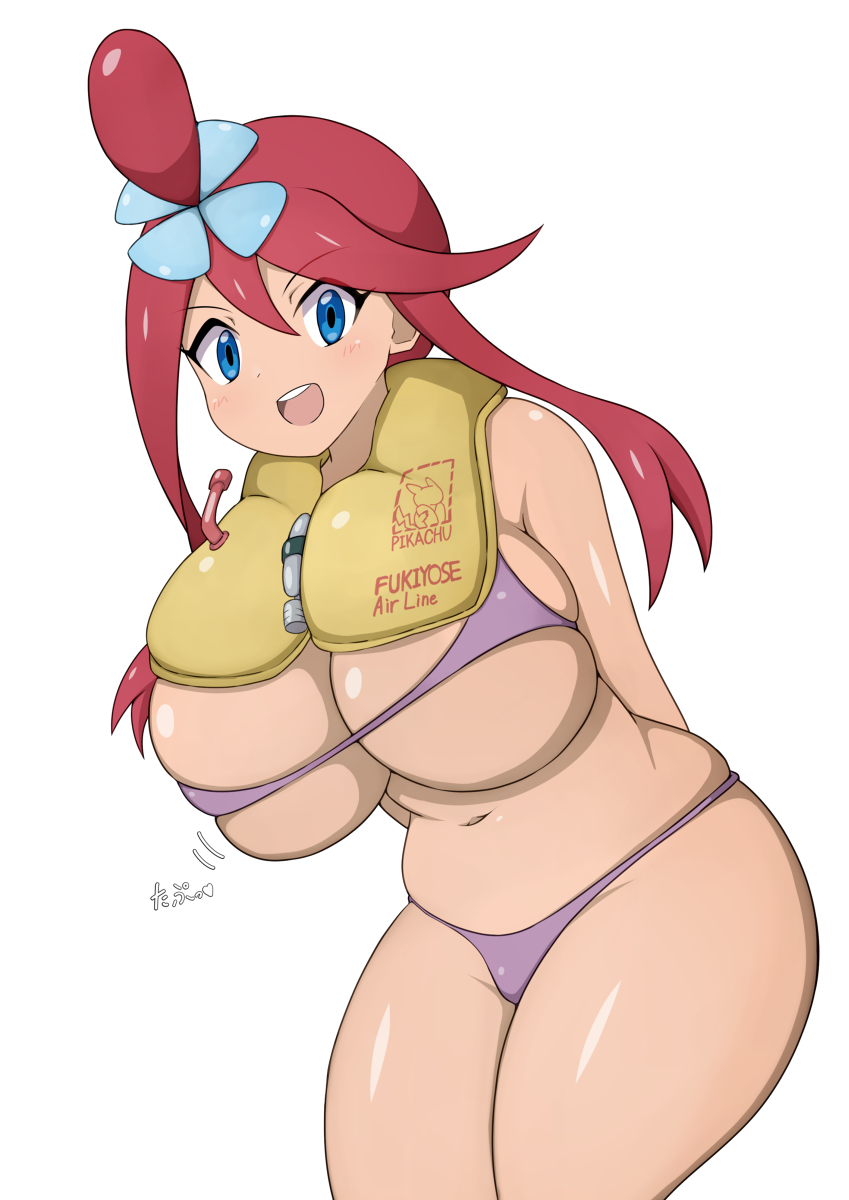 big_breasts female female_only game_freak heart jaga334 nintendo pokemon pokemon_bw purple_eyes red_dess red_hair skyla_(pokemon) thick_thighs white_background