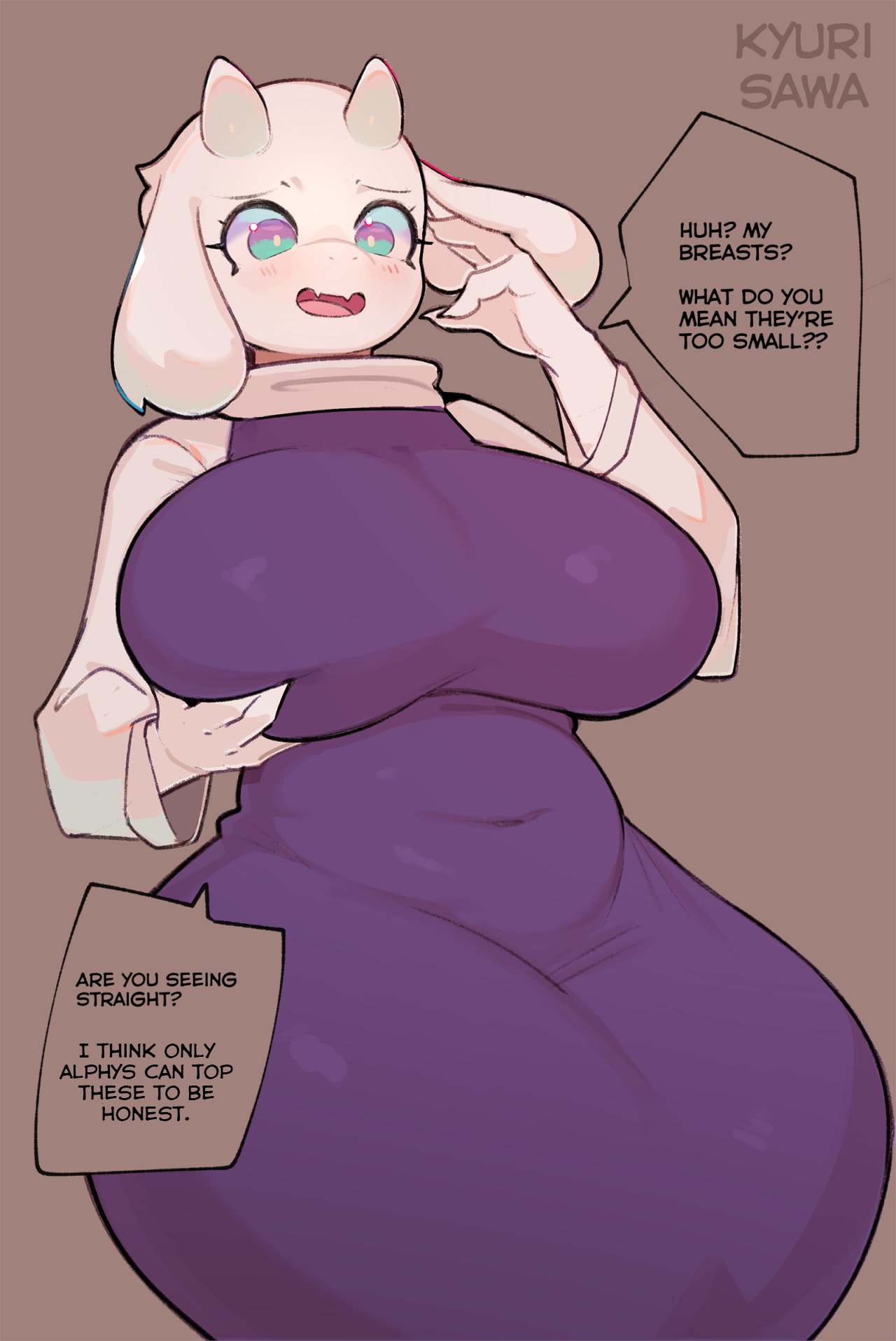 big_breasts boss_monster_(undertale) breasts dialogue grabbing_own_breast huge_breasts kyurisawa text toriel undertale