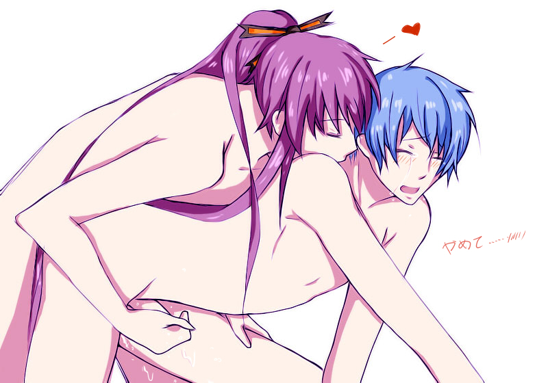 2boys all_fours anal anal_sex blue_hair closed_eyes cum erection gakupo_kamui handjob heart human human_only kaito kissing long_hair male male_only mibu820 moaning multiple_boys multiple_males nude open_mouth penis ponytail purple_hair reach_around sex short_hair shoulder_kiss simple_background tears uncensored vocaloid white_background yaoi