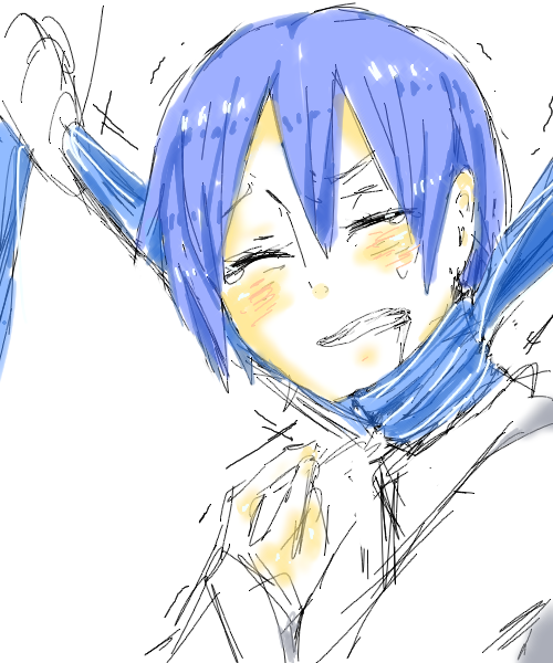 asphyxiation blue_hair bondage kaito monochrome rough_sketch strangling vocaloid