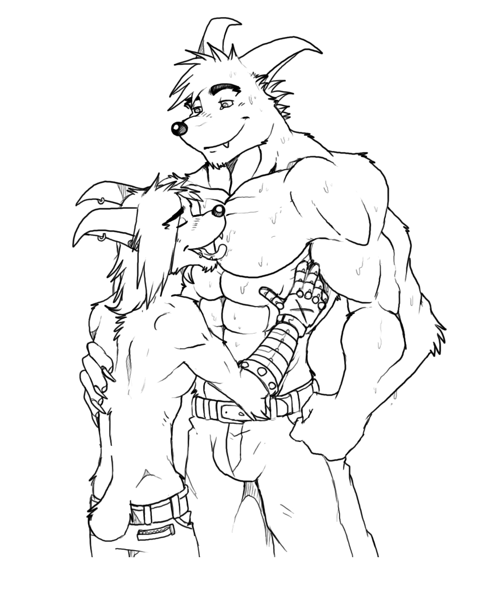 anthro anthro_only arody bandicoot crash_(series) crunch_bandicoot duo fur furry furry_only licking male male_only mammal marsupial monochrome muscle mutant_serpentina no_humans pecs yaoi