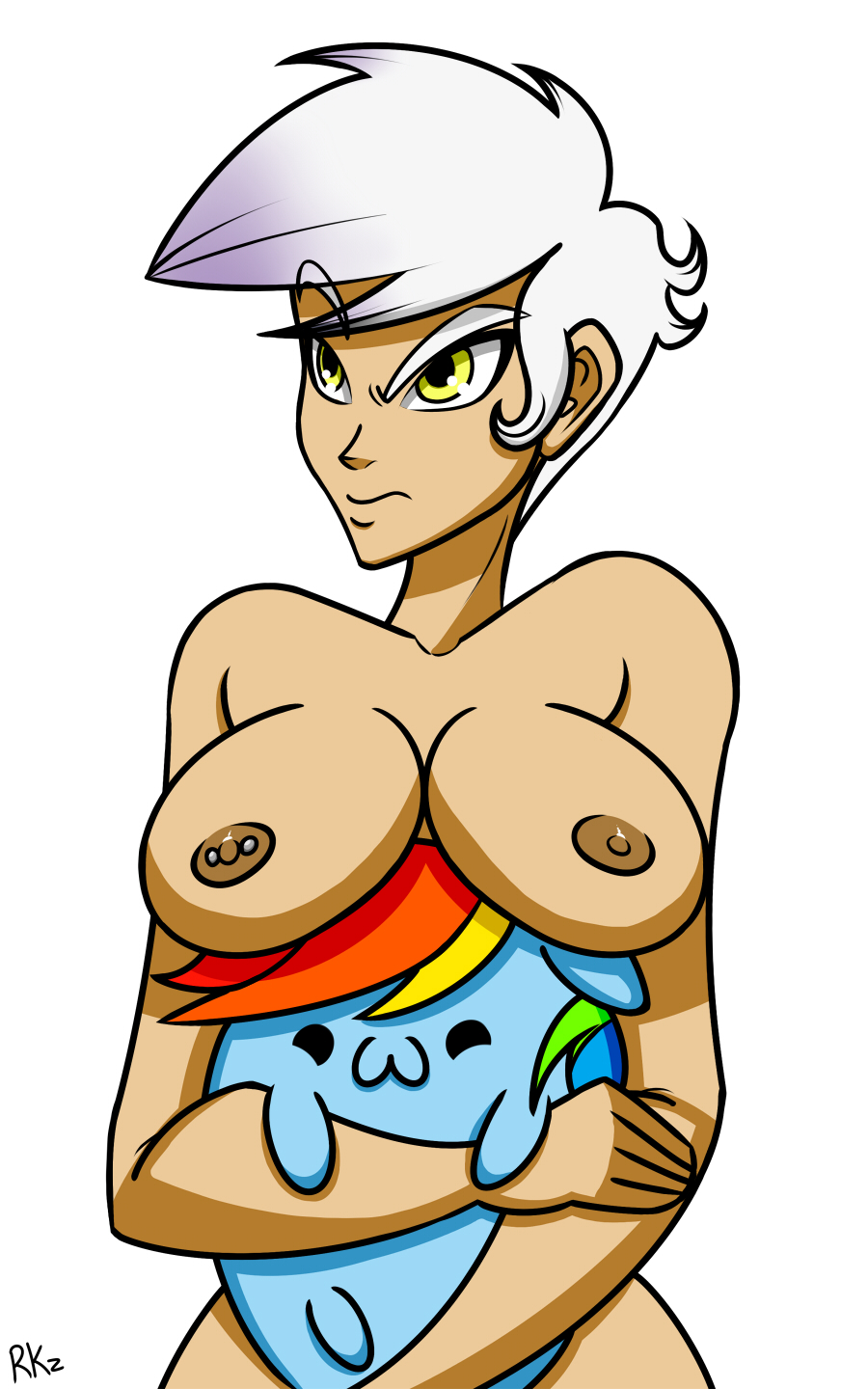 amber_eyes animal_ears big_breasts breasts cute equine female friendship_is_magic gilda_(mlp) hair horse human humanized multicolored_hair my_little_pony nipple_piercing nipples nude pegasus piercing pony rainbow_dash_(mlp) rainbow_hair retrokidz smooth_skin white_hair wings