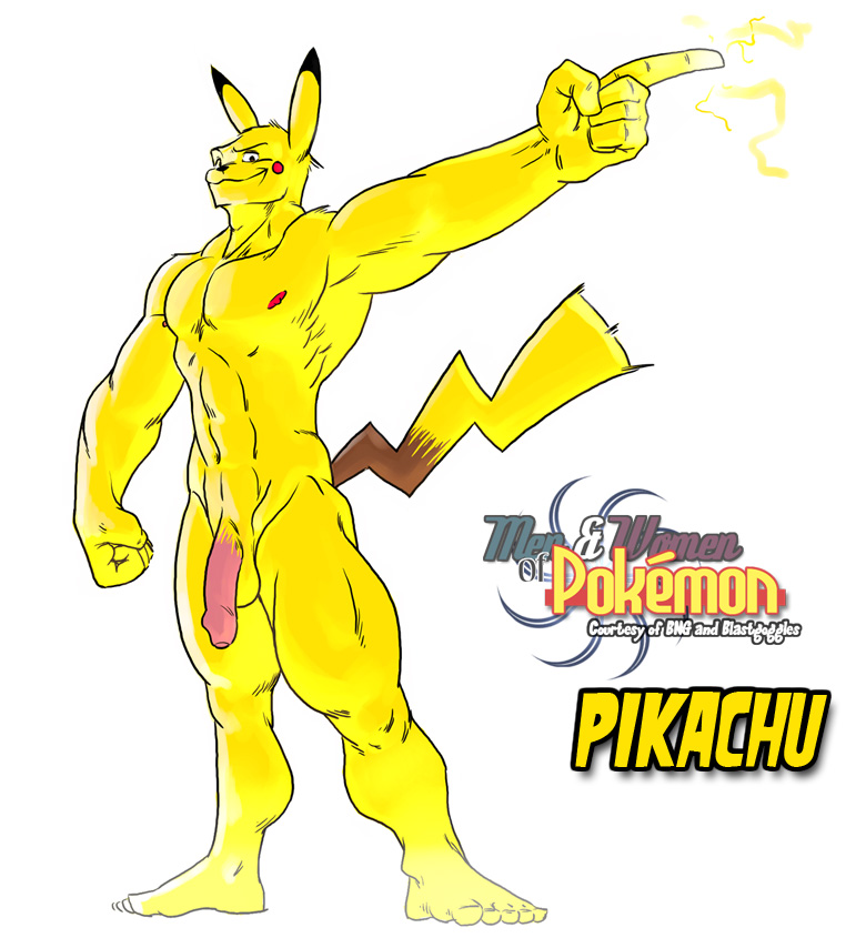 1boy anthro balls bng buff flaccid male male_only muscular muscular_male nintendo penis pikachu pokemon pokemorph presenting solo uncut