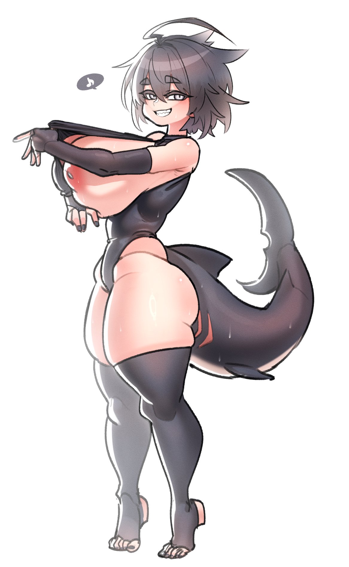 breasts, female, female only, huge breasts, js4935, shark girl, shark tail, sharp teeth, shortstack