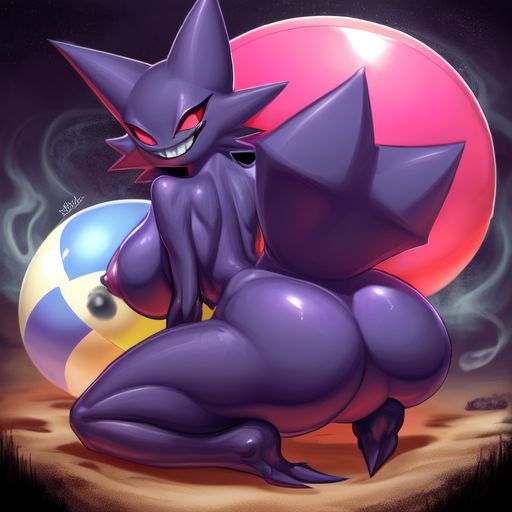 1girls ai_generated animal_feet arched_back artist_name ass back ball beachball big_breasts breasts colored_sclera colored_skin completely_nude fangs from_behind full_body furry furry_female gengar glowing glowing_eyes grin happy huge_ass huge_breasts kneeling large_breasts looking_at_viewer looking_back nintendo nipples nude personification pokémon_(species) pokemon pokemon_(species) purple_background purple_skin purple_theme red_eyes red_sclera ryanprisma3d sand sharp_teeth shiny_skin shoulder_blades signature smile smoke solo stable_diffusion tail teeth thick_thighs thighs wide_hips