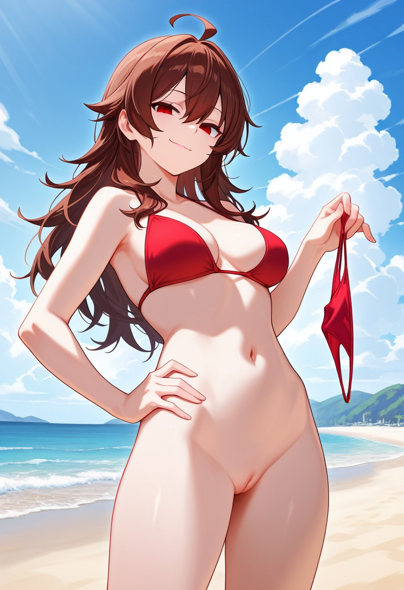 ai generated, brown hair, female, friday night funkin, girlfriend (friday night funkin), girlfriends undressing, long hair, pussy, red eyes, uncensored