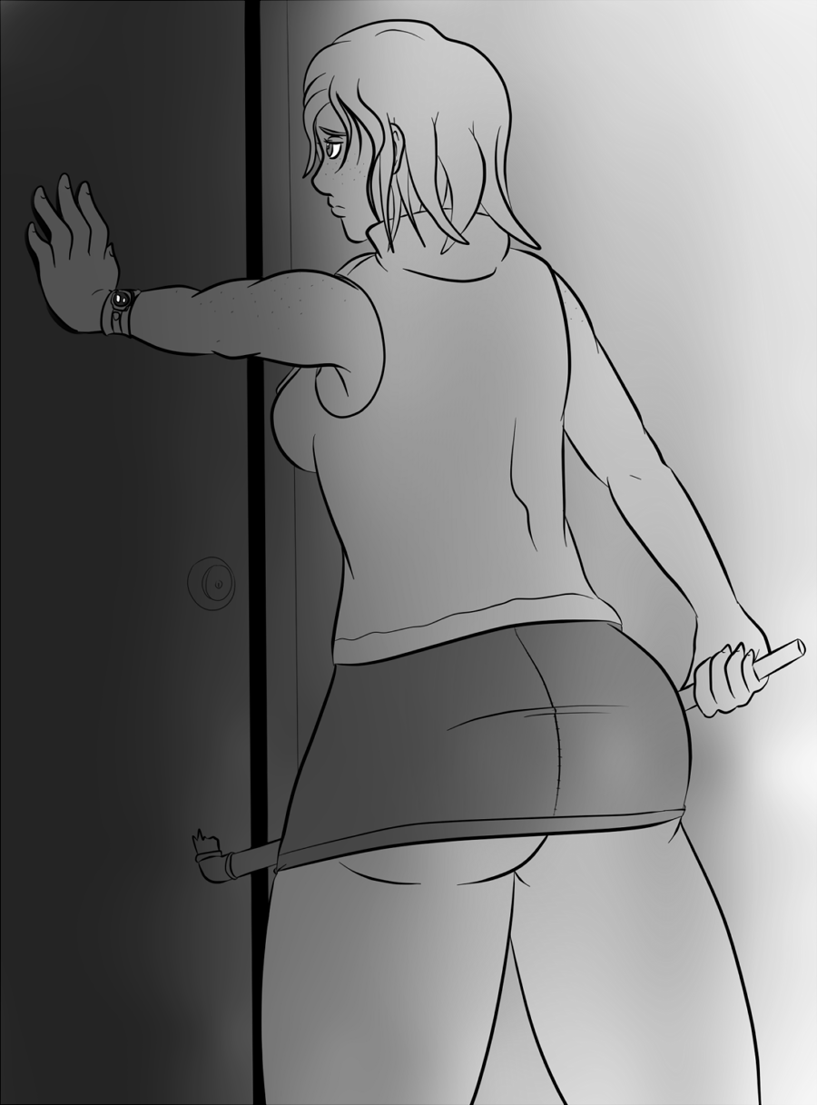 1female 1females 1girl 1girls 1woman artist_request ass ass_cheeks booty butt_cheeks cheryl_mason door door_open doorknob female girls_only girly heather_mason monochrome opening_door pipe silent_hill silent_hill_3 skirt skirt_up woman woman_only