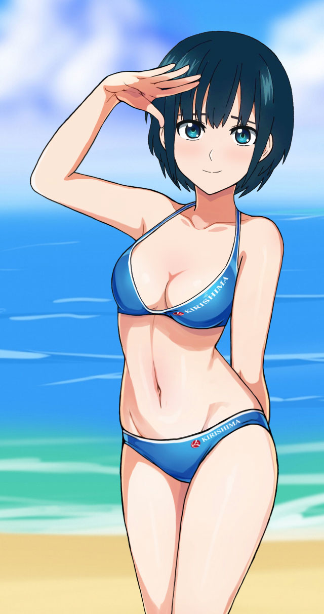 blue_eyes blue_hair botan_nagatsuki dolphin_wave short_hair sports_bra sportswear